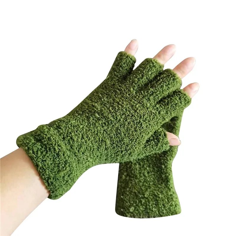 Coral Fleece Gloves Women Girls Solid Color Touchscreen Fingerless Glove Winter Warm Thicken Plush Half Finger Writing Mittens