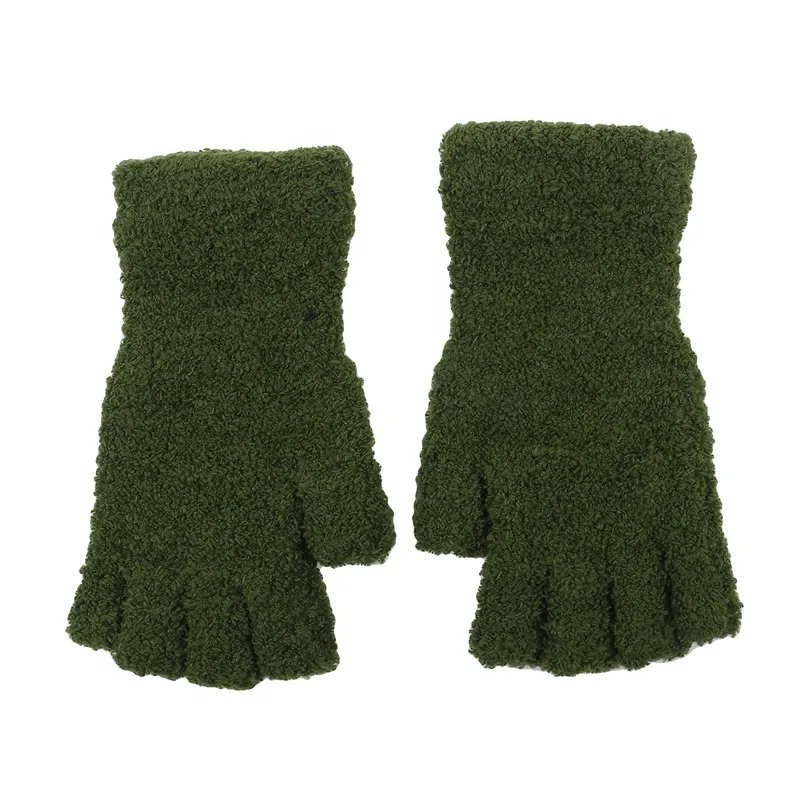 Coral Fleece Gloves Women Girls Solid Color Touchscreen Fingerless Glove Winter Warm Thicken Plush Half Finger Writing Mittens
