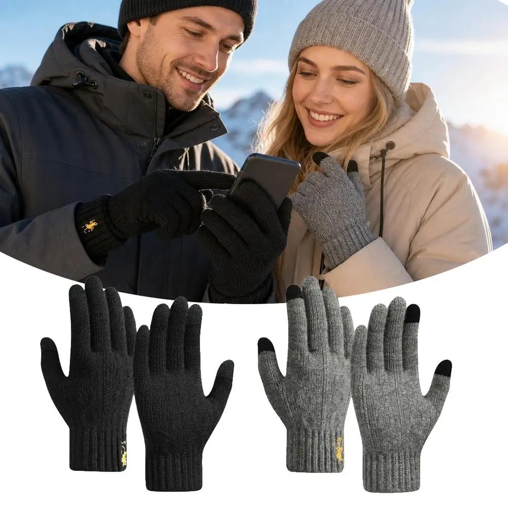 Winter Autumn Knitted Gloves Touch Screen High Quality Male Mitten Thicken Warm Wool Cashmere Solid Color Fleece Gloves