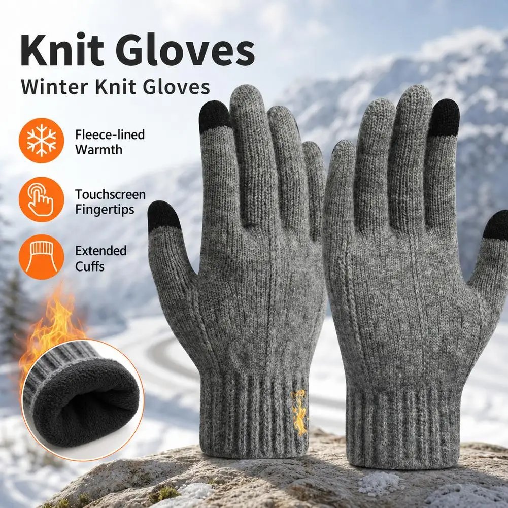 Winter Autumn Knitted Gloves Touch Screen High Quality Male Mitten Thicken Warm Wool Cashmere Solid Color Fleece Gloves