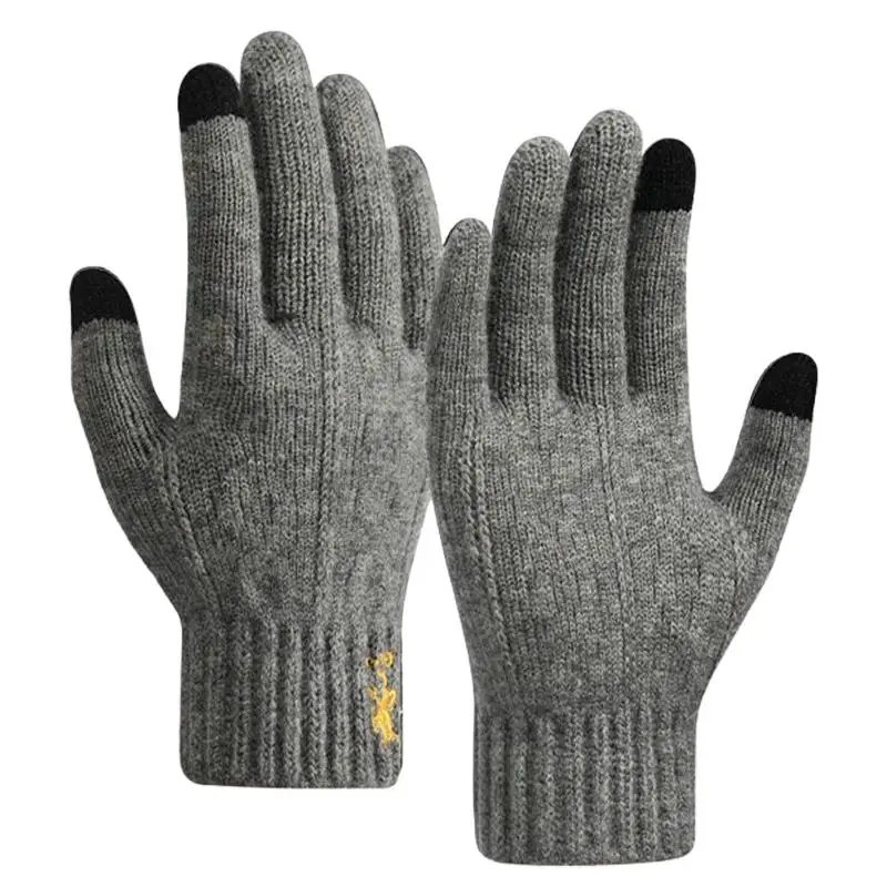 Winter Autumn Knitted Gloves Touch Screen High Quality Male Mitten Thicken Warm Wool Cashmere Solid Color Fleece Gloves