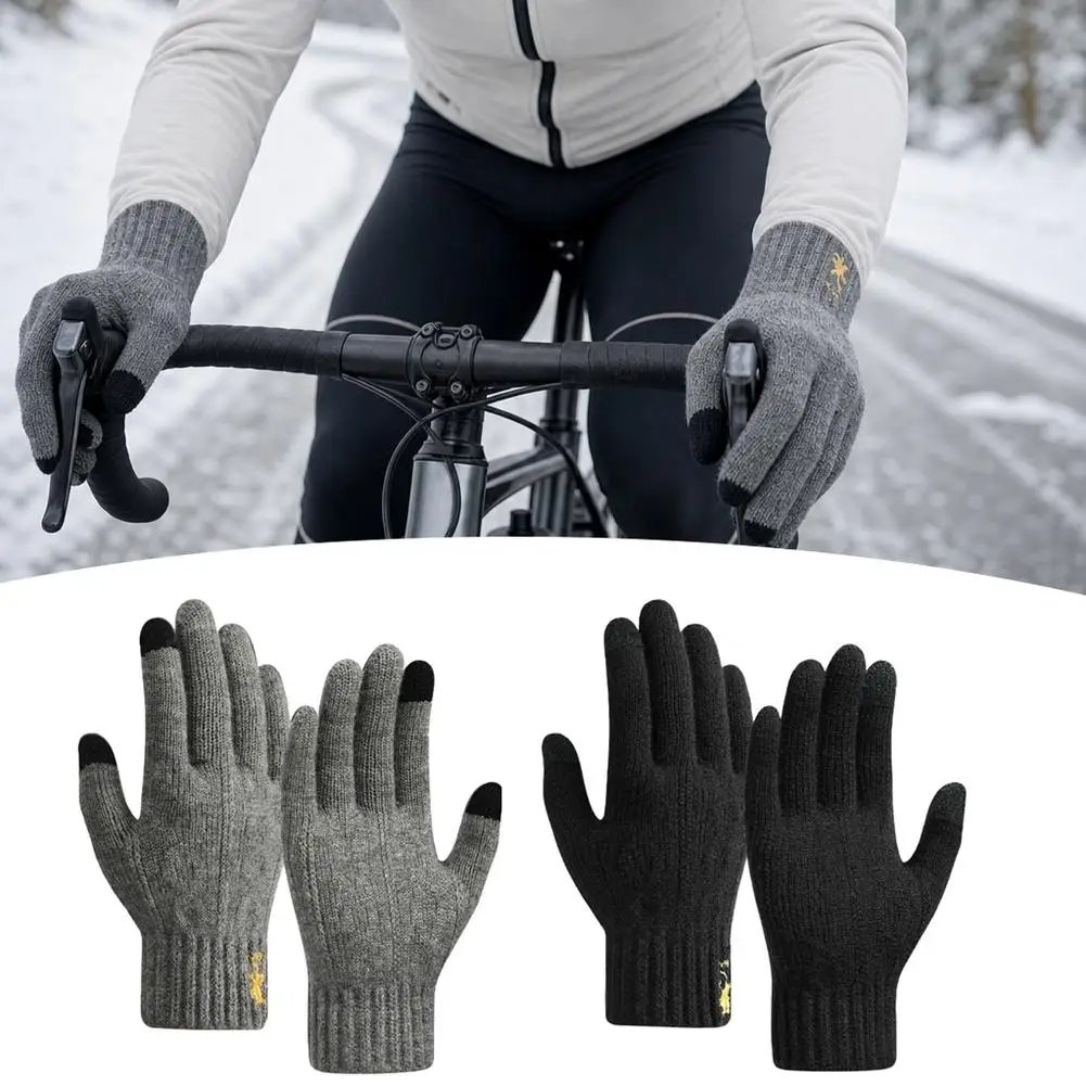 Winter Autumn Knitted Gloves Touch Screen High Quality Male Mitten Thicken Warm Wool Cashmere Solid Color Fleece Gloves