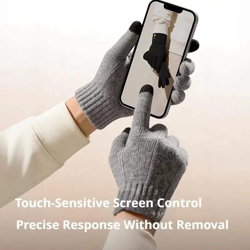 Winter Autumn Knitted Gloves Touch Screen High Quality Male Mitten Thicken Warm Wool Cashmere Solid Color Fleece Gloves