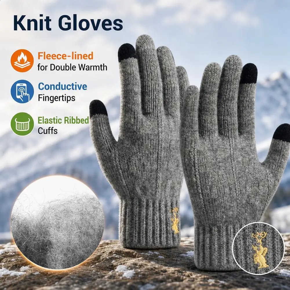 Winter Autumn Knitted Gloves Touch Screen High Quality Male Mitten Thicken Warm Wool Cashmere Solid Color Fleece Gloves