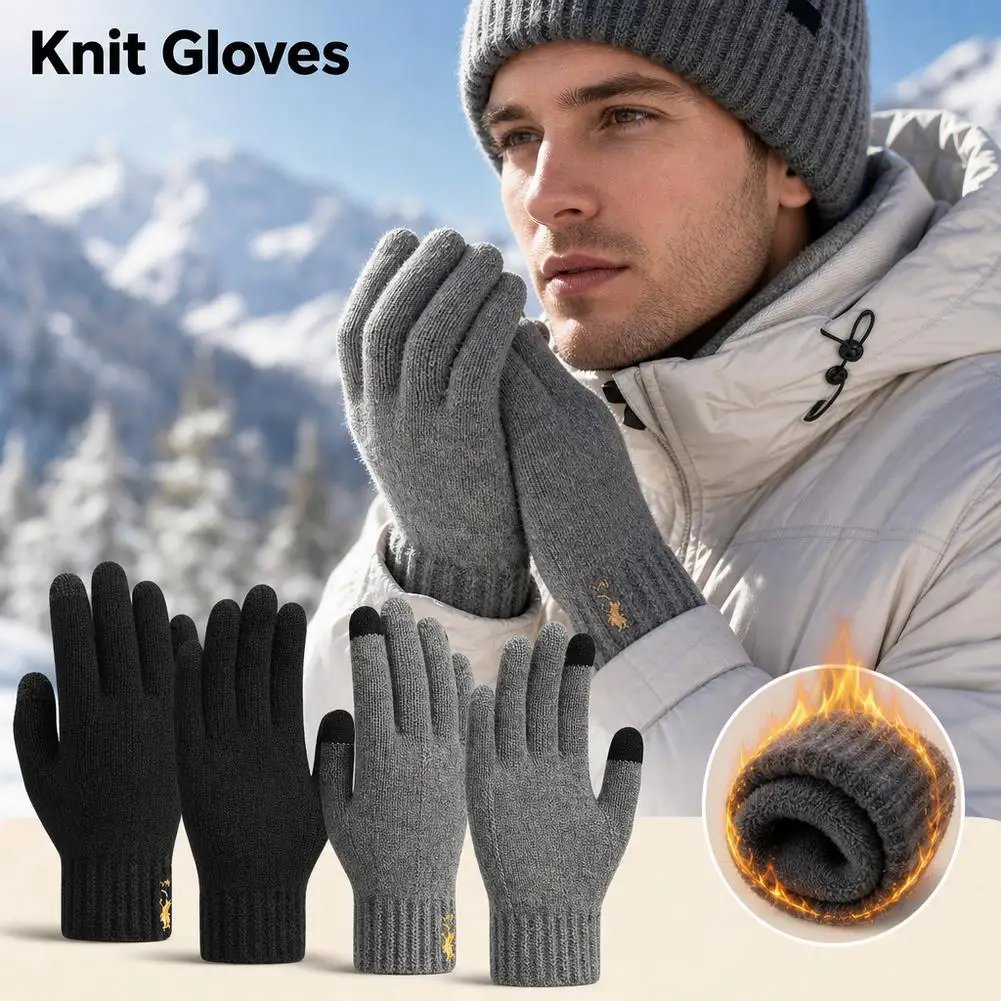 Winter Autumn Knitted Gloves Touch Screen High Quality Male Mitten Thicken Warm Wool Cashmere Solid Color Fleece Gloves