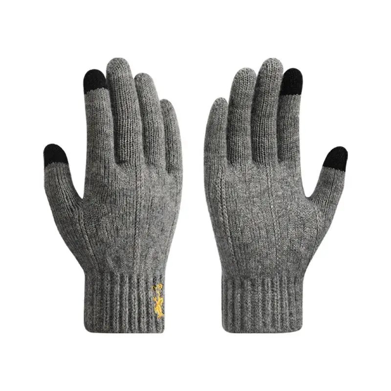 Winter Autumn Knitted Gloves Touch Screen High Quality Male Mitten Thicken Warm Wool Cashmere Solid Color Fleece Gloves
