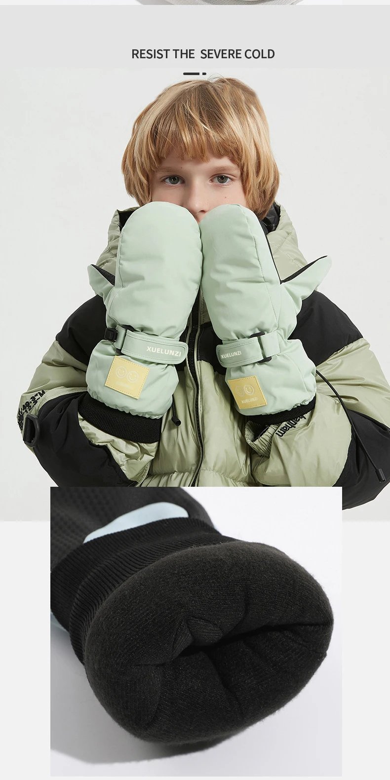 Kids Ski Mittens Waterproof Winter Snow Mittens Long Cuff Boys Girls Warm Snowboarding Gloves for Ages 6-12T