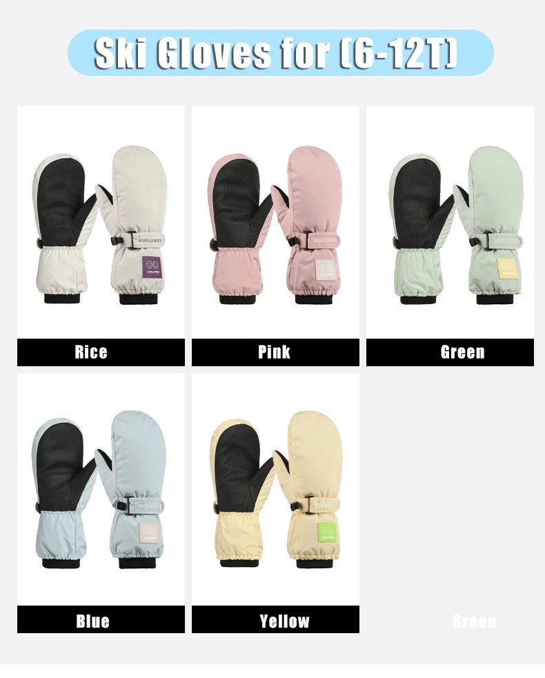 Kids Ski Mittens Waterproof Winter Snow Mittens Long Cuff Boys Girls Warm Snowboarding Gloves for Ages 6-12T
