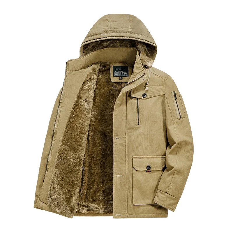 Winter Fleece Thickening Removable Hat Man Jackets New Leisure Fashion Coats Outdoors Solid Color Keep Warm Cotton Clothes