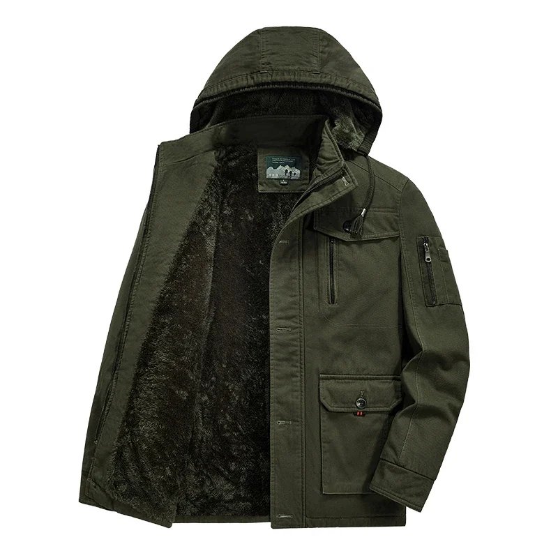 Winter Fleece Thickening Removable Hat Man Jackets New Leisure Fashion Coats Outdoors Solid Color Keep Warm Cotton Clothes