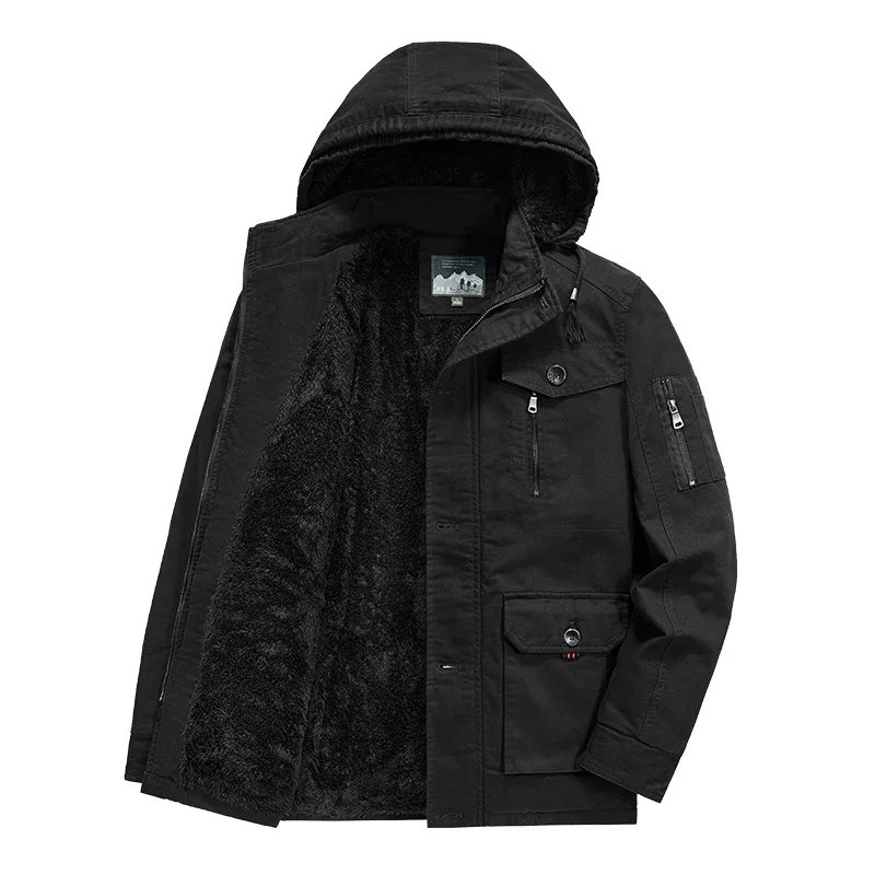 Winter Fleece Thickening Removable Hat Man Jackets New Leisure Fashion Coats Outdoors Solid Color Keep Warm Cotton Clothes