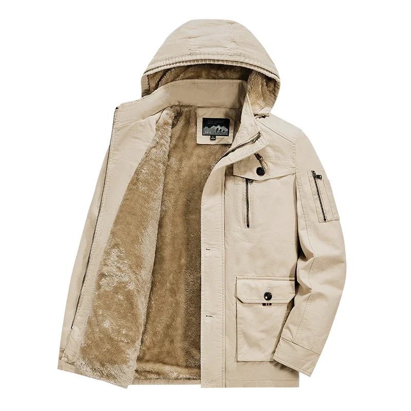 Winter Fleece Thickening Removable Hat Man Jackets New Leisure Fashion Coats Outdoors Solid Color Keep Warm Cotton Clothes