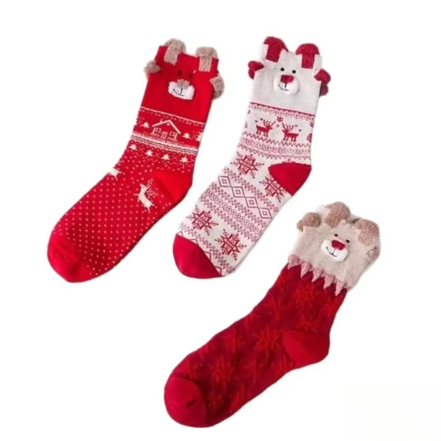 3/6/9/12 Pairs Christmas Socks Women Cute Reindeer Snowflake Winter Warm Cozy Socks Christmas Holiday Gift Stocking Stuffers.