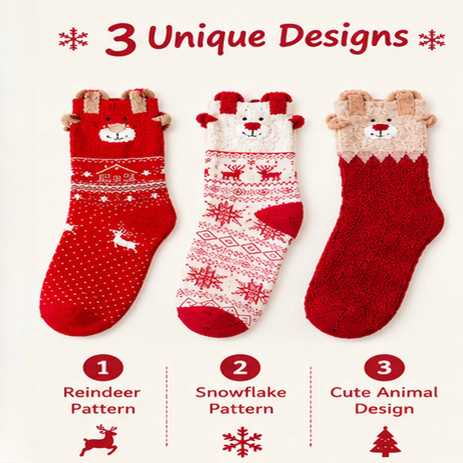3/6/9/12 Pairs Christmas Socks Women Cute Reindeer Snowflake Winter Warm Cozy Socks Christmas Holiday Gift Stocking Stuffers.