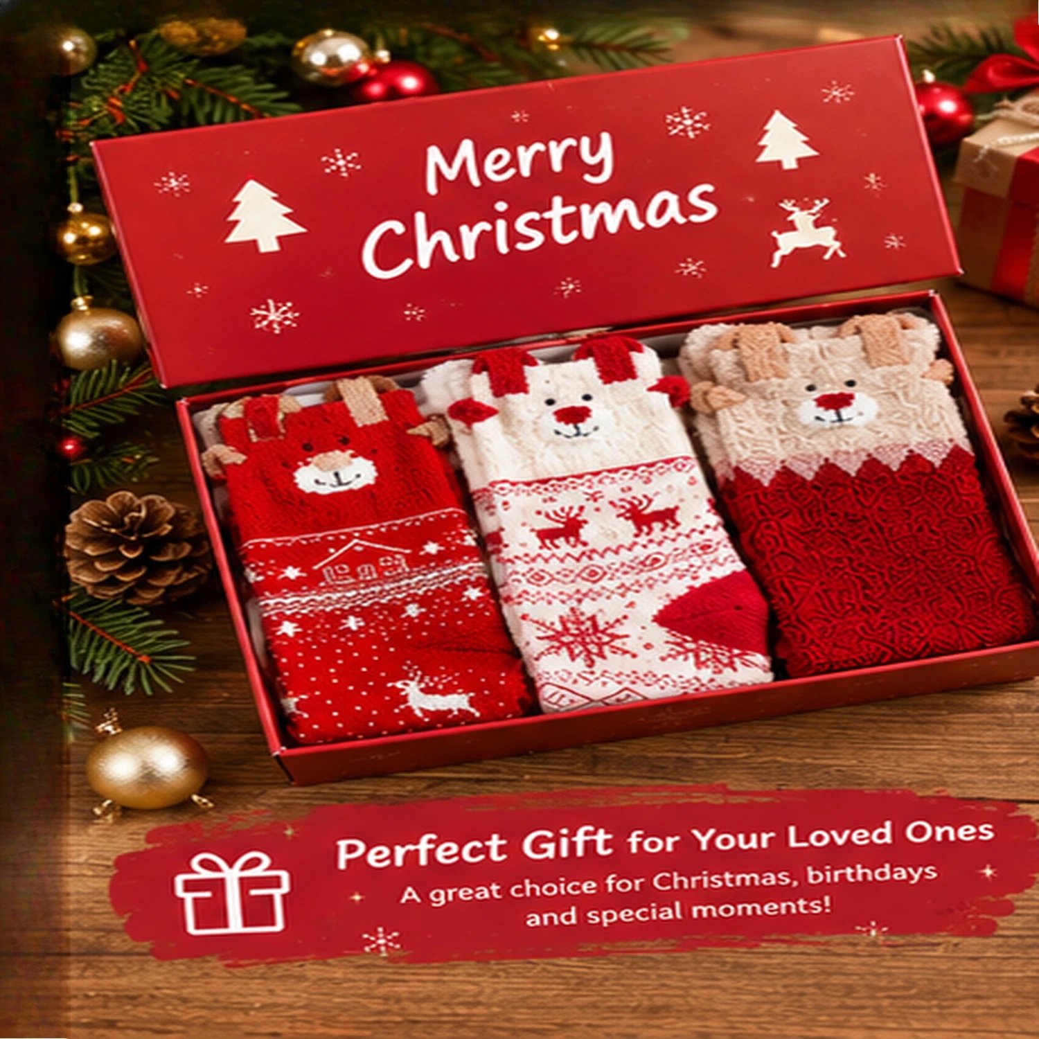 3/6/9/12 Pairs Christmas Socks Women Cute Reindeer Snowflake Winter Warm Cozy Socks Christmas Holiday Gift Stocking Stuffers.