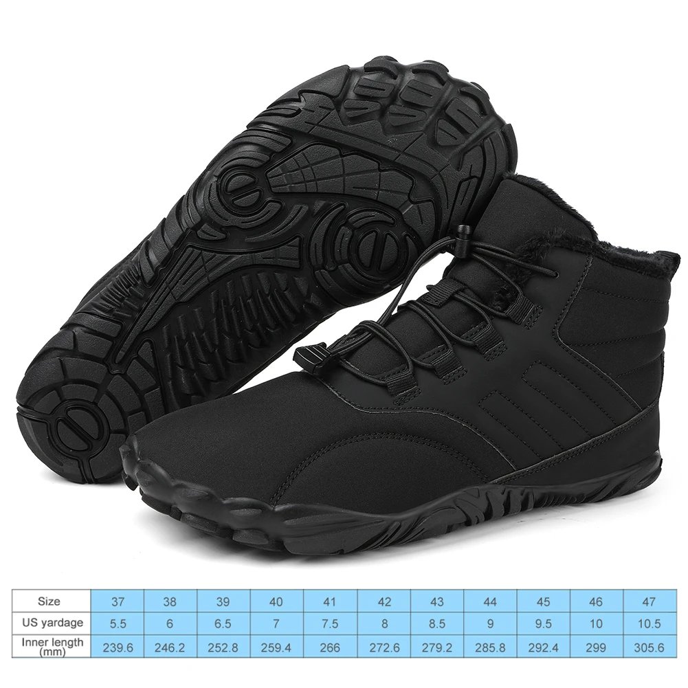 Winter Snow Boots Plush Fur Warm Barefoot Ankle Boots for Men Women Waterproof Rubber Camping Sneakers for Outdoor Walking