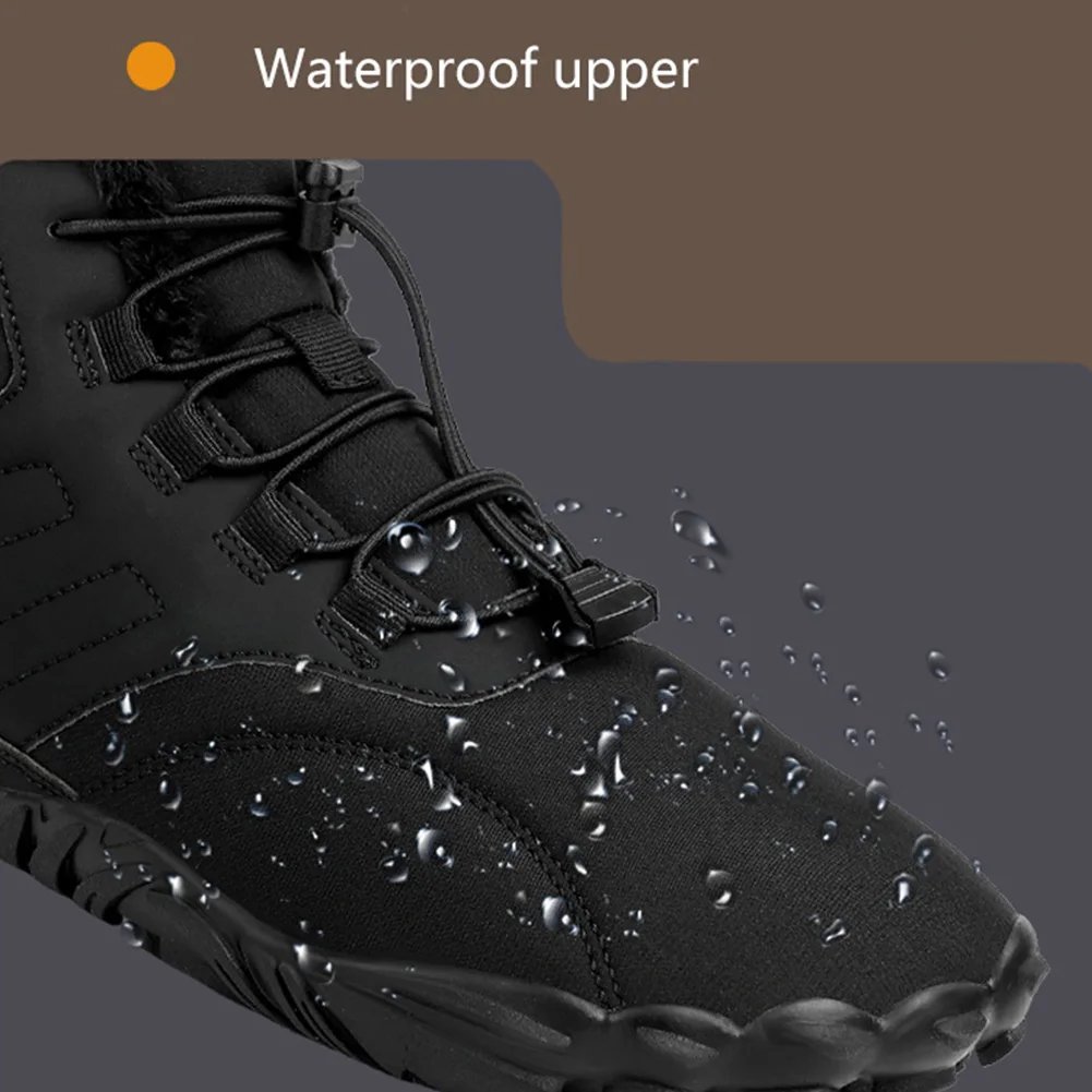 Winter Snow Boots Plush Fur Warm Barefoot Ankle Boots for Men Women Waterproof Rubber Camping Sneakers for Outdoor Walking
