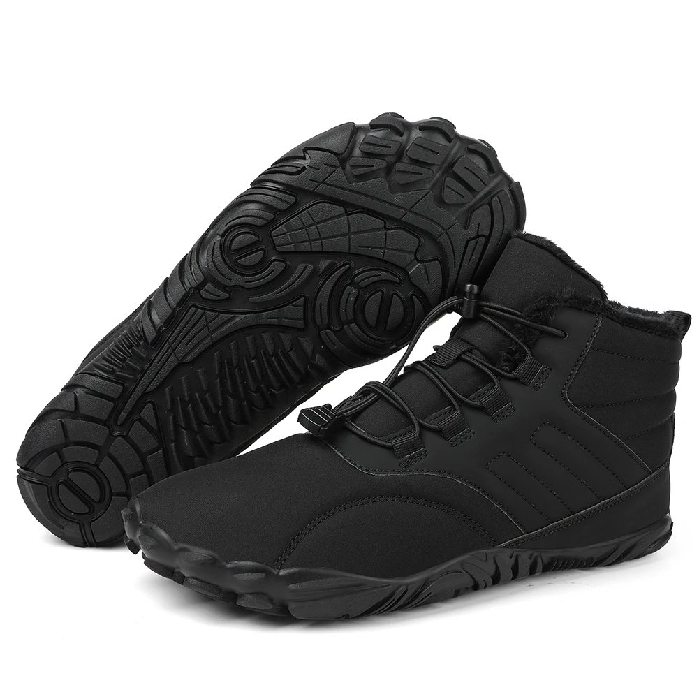 Winter Snow Boots Plush Fur Warm Barefoot Ankle Boots for Men Women Waterproof Rubber Camping Sneakers for Outdoor Walking
