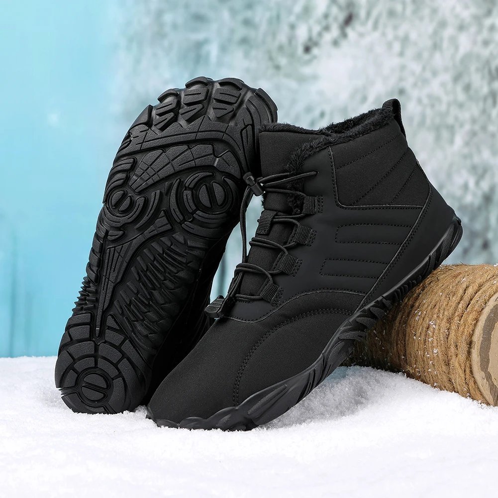 Winter Snow Boots Plush Fur Warm Barefoot Ankle Boots for Men Women Waterproof Rubber Camping Sneakers for Outdoor Walking