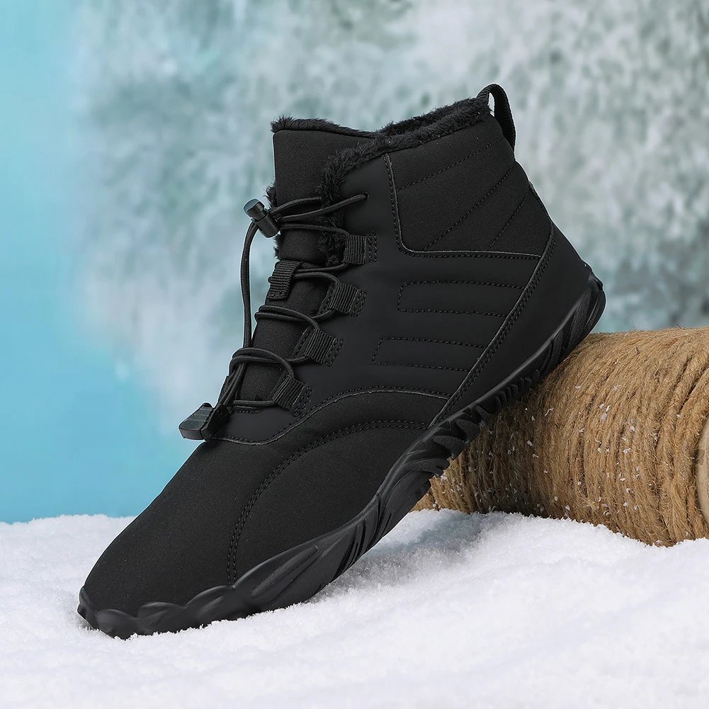 Winter Snow Boots Plush Fur Warm Barefoot Ankle Boots for Men Women Waterproof Rubber Camping Sneakers for Outdoor Walking