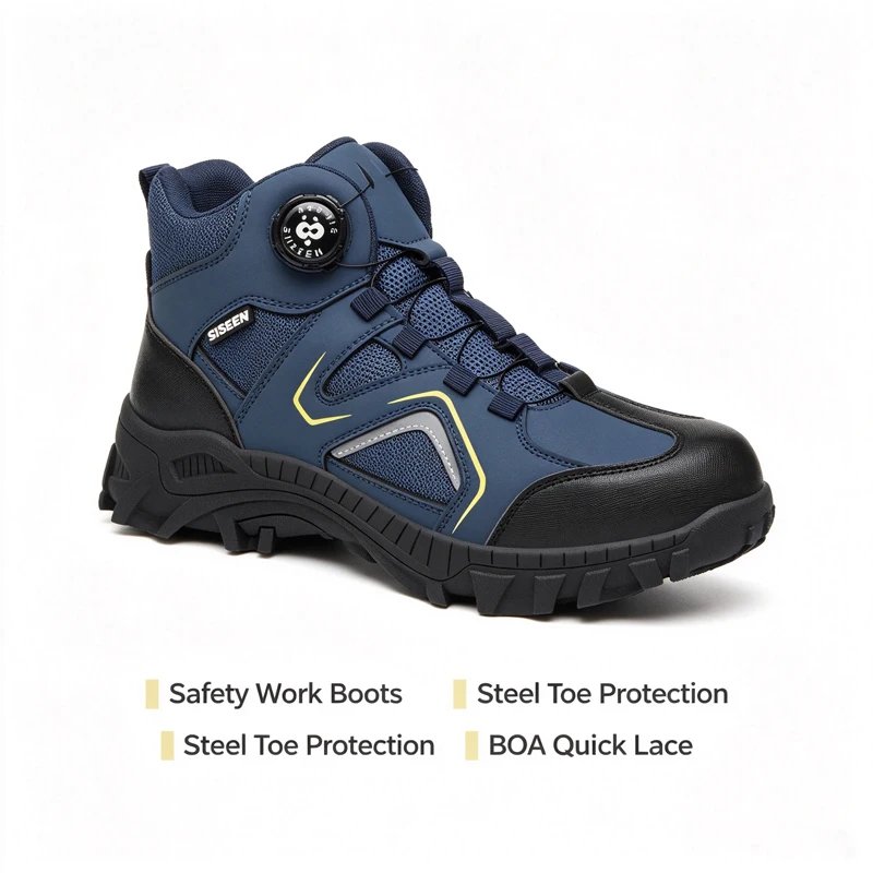 Men's Safety Shoes with Rotating Buckle, Steel Toe, Puncture-Resistant, and Non-Slip, Wear-Resistant Soles
