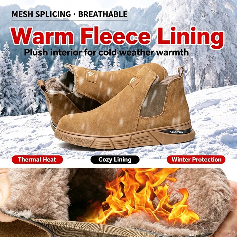 New Winter Fleece-Lined Men's Steel-Toe Safety Shoes: Impact-Resistant, Puncture-Resistant, and Heat-Resistant Welding Shoes