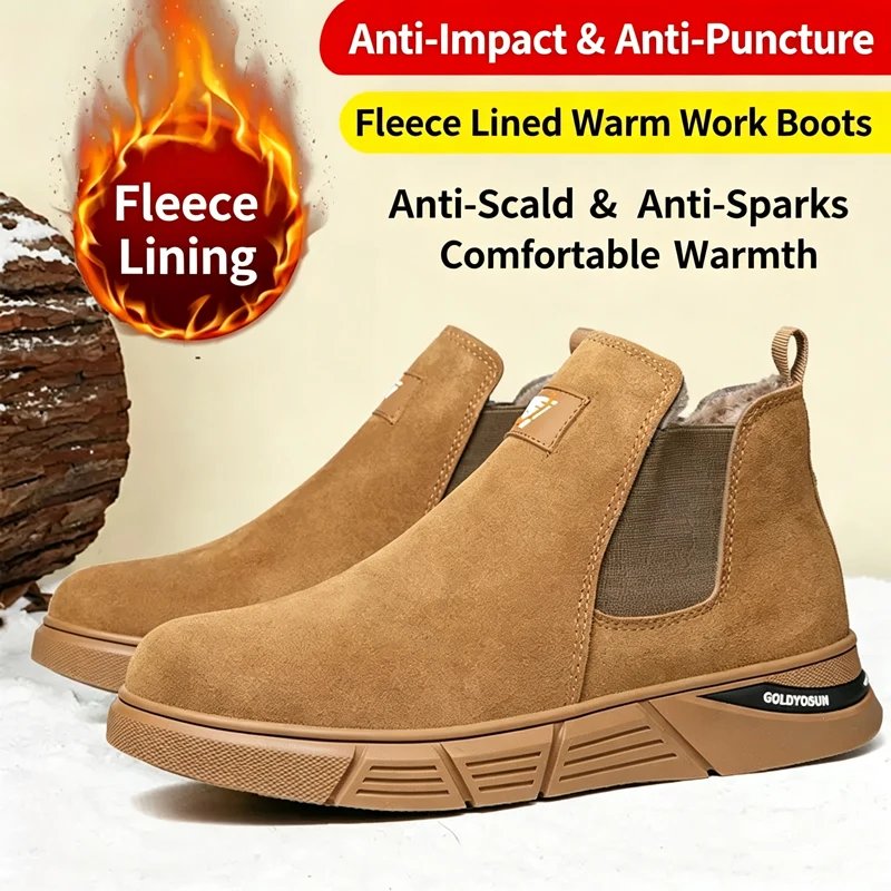 New Winter Fleece-Lined Men's Steel-Toe Safety Shoes: Impact-Resistant, Puncture-Resistant, and Heat-Resistant Welding Shoes