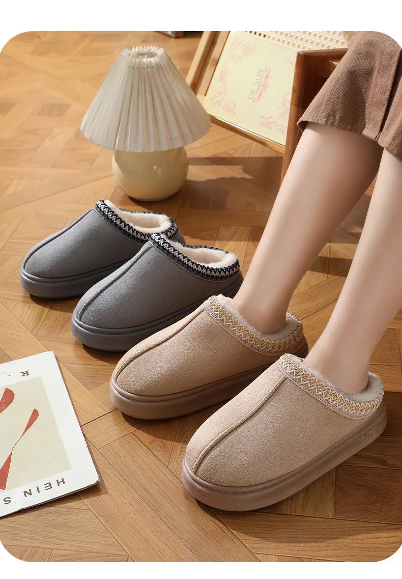 Men's High-End New Solid Color Faux Suede Patchwork Couple's Home Slippers, Thick-Soled, Non-Slip, Lightweight, Warm Cotton Slippers for Women Men's High-End New Solid Color Faux Suede Patchwork Couple's Home Slippers, Thick-Soled, Non-Slip, Lightweight, Warm Cotton Slippers for Women