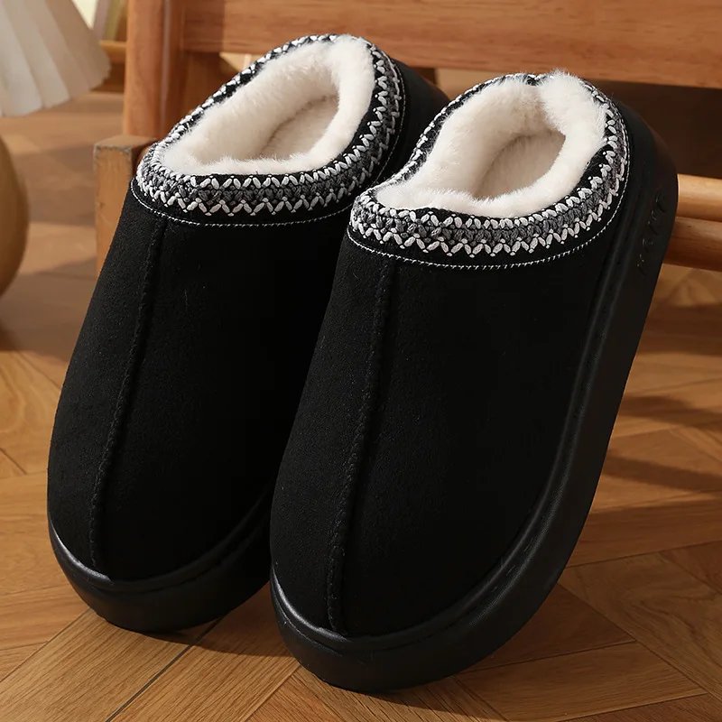 Men's High-End New Solid Color Faux Suede Patchwork Couple's Home Slippers, Thick-Soled, Non-Slip, Lightweight, Warm Cotton Slippers for Women Men's High-End New Solid Color Faux Suede Patchwork Couple's Home Slippers, Thick-Soled, Non-Slip, Lightweight, Warm Cotton Slippers for Women