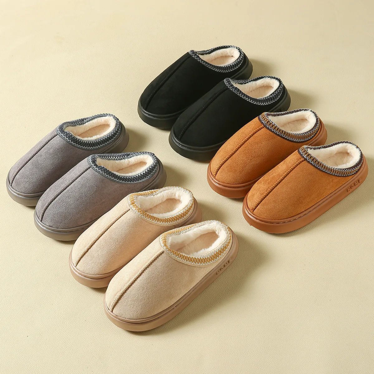 Men's High-End New Solid Color Faux Suede Patchwork Couple's Home Slippers, Thick-Soled, Non-Slip, Lightweight, Warm Cotton Slippers for Women Men's High-End New Solid Color Faux Suede Patchwork Couple's Home Slippers, Thick-Soled, Non-Slip, Lightweight, Warm Cotton Slippers for Women