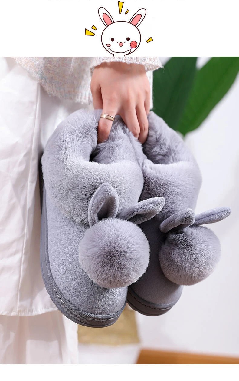 Winter Plush Slippers for Women & Men - Thick Sole Couple House Shoes, Cozy Faux Rabbit Fur Indoor Slides with Closed Back Winter Plush Slippers for Women & Men - Thick Sole Couple House Shoes, Cozy Faux Rabbit Fur Indoor Slides with Closed Back