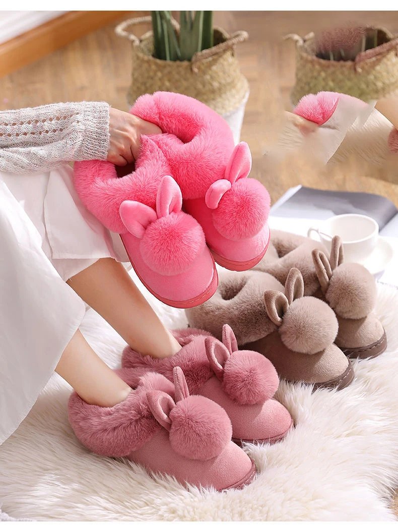 Winter Plush Slippers for Women & Men - Thick Sole Couple House Shoes, Cozy Faux Rabbit Fur Indoor Slides with Closed Back Winter Plush Slippers for Women & Men - Thick Sole Couple House Shoes, Cozy Faux Rabbit Fur Indoor Slides with Closed Back