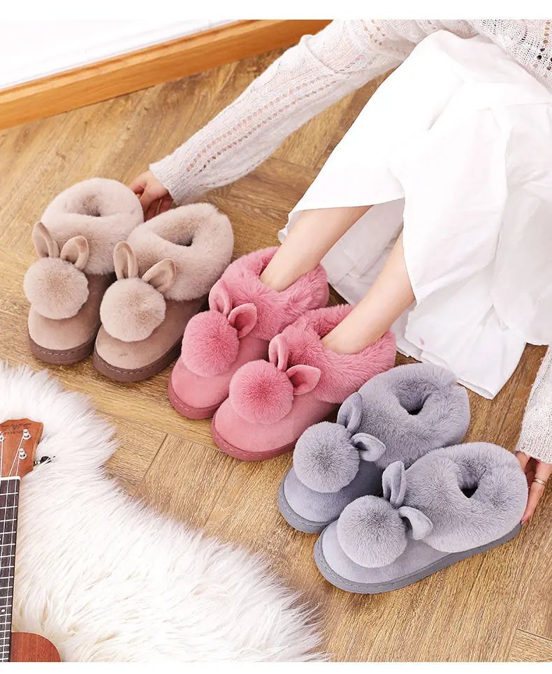 Winter Plush Slippers for Women & Men - Thick Sole Couple House Shoes, Cozy Faux Rabbit Fur Indoor Slides with Closed Back Winter Plush Slippers for Women & Men - Thick Sole Couple House Shoes, Cozy Faux Rabbit Fur Indoor Slides with Closed Back