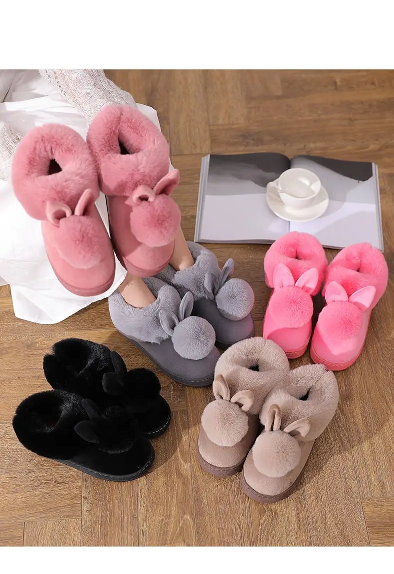 Winter Plush Slippers for Women & Men - Thick Sole Couple House Shoes, Cozy Faux Rabbit Fur Indoor Slides with Closed Back Winter Plush Slippers for Women & Men - Thick Sole Couple House Shoes, Cozy Faux Rabbit Fur Indoor Slides with Closed Back