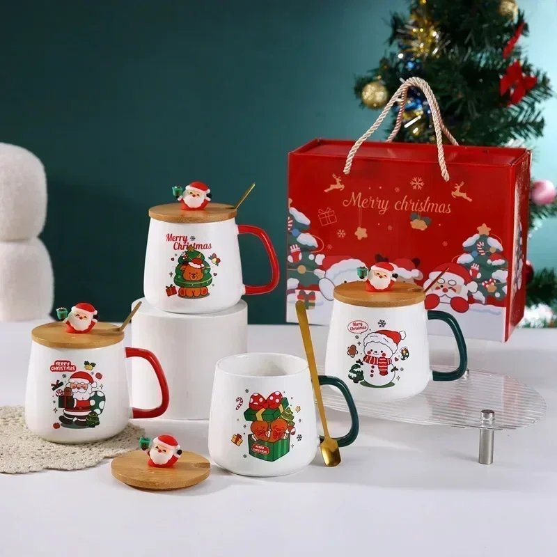 Hot Selling Christmas Ceramic Mug Cup with Lid and Spoon Christmas Gift Set Coffee Cup in Gift Box Festive Theme Ceramic Hot Selling Christmas Ceramic Mug Cup with Lid and Spoon Christmas Gift Set Coffee Cup in Gift Box Festive Theme Ceramic