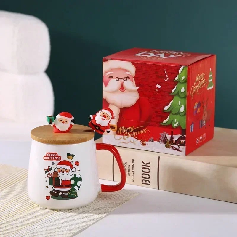 Hot Selling Christmas Ceramic Mug Cup with Lid and Spoon Christmas Gift Set Coffee Cup in Gift Box Festive Theme Ceramic Hot Selling Christmas Ceramic Mug Cup with Lid and Spoon Christmas Gift Set Coffee Cup in Gift Box Festive Theme Ceramic