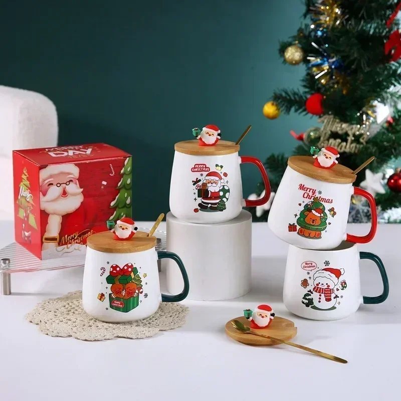 Hot Selling Christmas Ceramic Mug Cup with Lid and Spoon Christmas Gift Set Coffee Cup in Gift Box Festive Theme Ceramic Hot Selling Christmas Ceramic Mug Cup with Lid and Spoon Christmas Gift Set Coffee Cup in Gift Box Festive Theme Ceramic