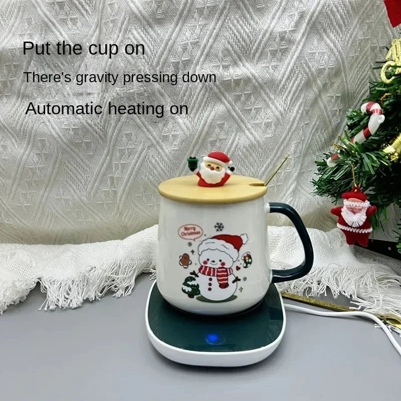 Christmas Gift New Year Set:55 ℃ Thermostat Mugs Cup Snowman Ceramic Cup with Lid with Spoon Mugs Coffee Cups for Home or Office