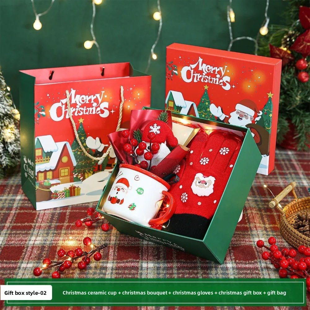 Christmas Eve Gift Kit, Ceramic Cup,Decorative Bouquet, Warm Xmas Socks, Gift Box and Gift Bag, Party & Carnival Holiday Present