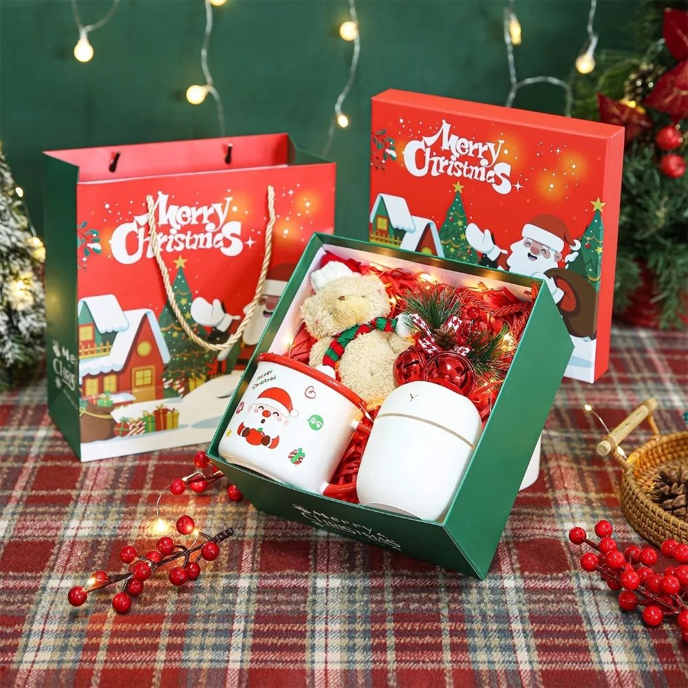 Christmas Eve Gift Kit, Ceramic Cup,Decorative Bouquet, Warm Xmas Socks, Gift Box and Gift Bag, Party & Carnival Holiday Present