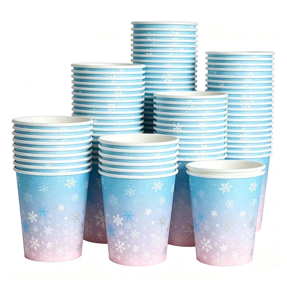 10-100pcs Christmas Disposable Paper Cups Christmas Tree Wreath Snowflake Printed Drinking Paper Cup Christmas Party Decor