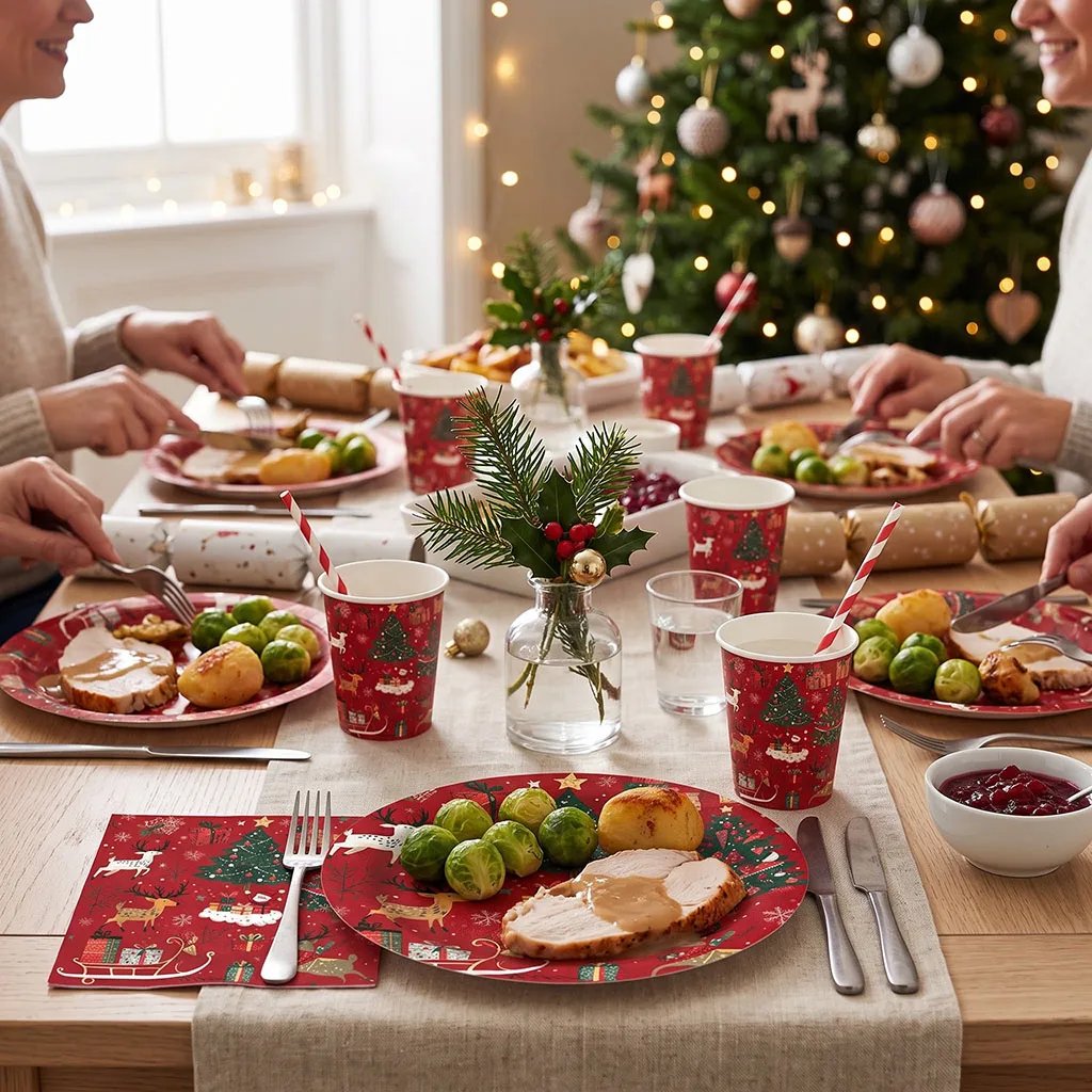 Christmas Decorations Party Tableware Set Reindeer Tree Themed Disposable Paper Plates Cups Napkins New Year Holiday Supplies Christmas Decorations Party Tableware Set Reindeer Tree Themed Disposable Paper Plates Cups Napkins New Year Holiday Supplies