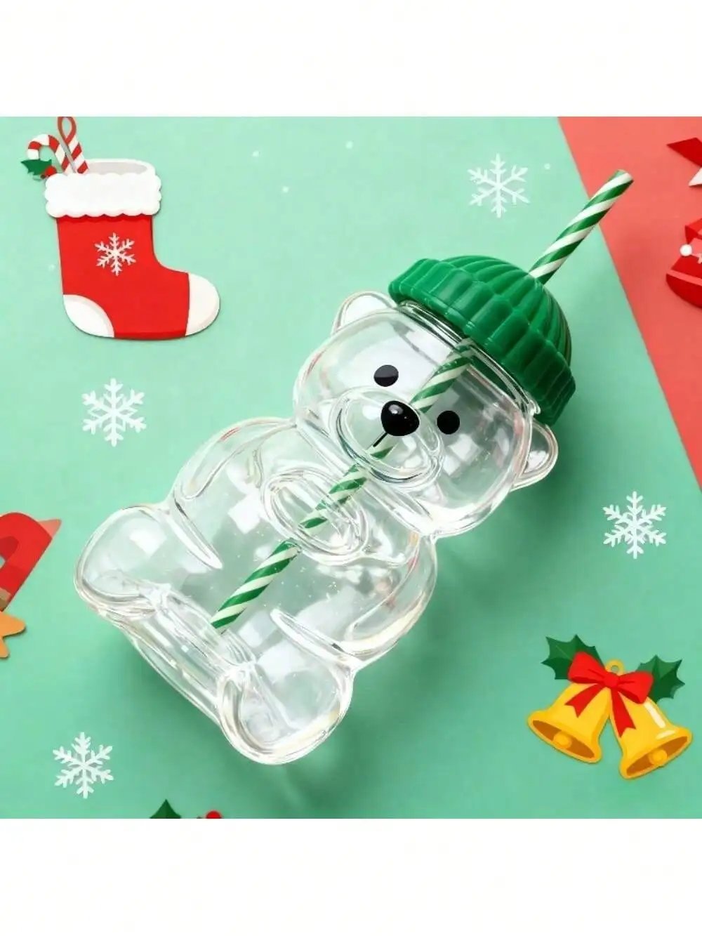 590ml/20oz Cute Bear Shaped Glass Cup with Green Hat Lid And Straw Transparent Adorable Drinking Bottle Durable Playful Drinkware for Home Office Gift for Women Girls 590ml/20oz Cute Bear Shaped Glass Cup with Green Hat Lid And Straw Transparent Adorable Drinking Bottle Durable Playful Drinkware for Home Office Gift for Women Girls
