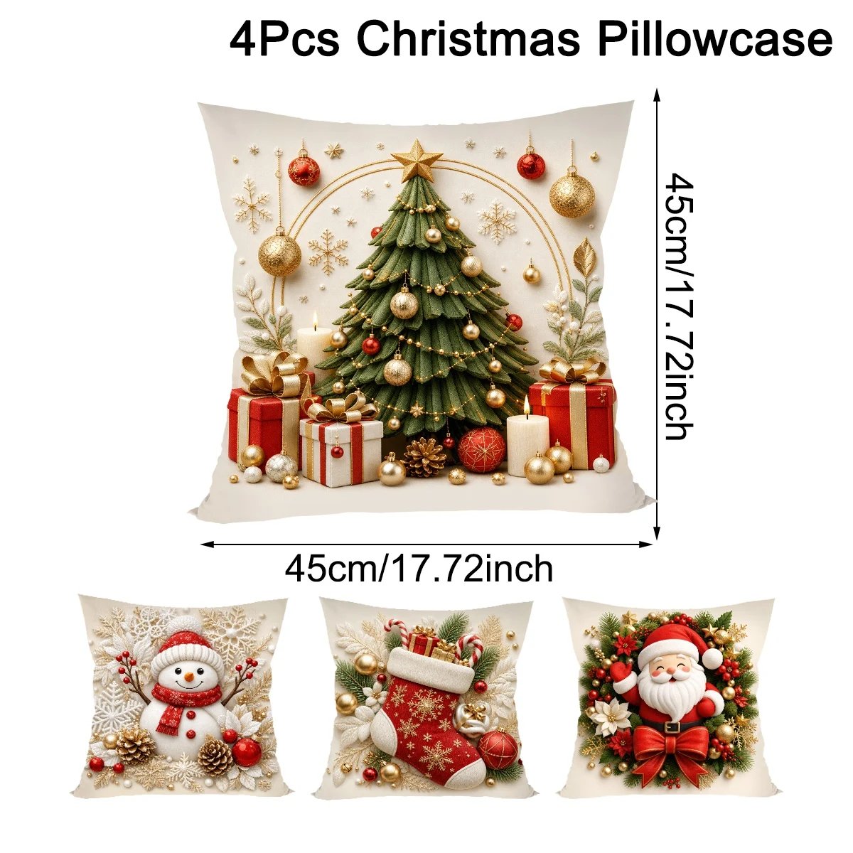 4pcs Merry Christmas Throw Pillow Covers Santa Claus Cushion Covers Christmas Decorations for Home Sofa Living Room Couch 2026