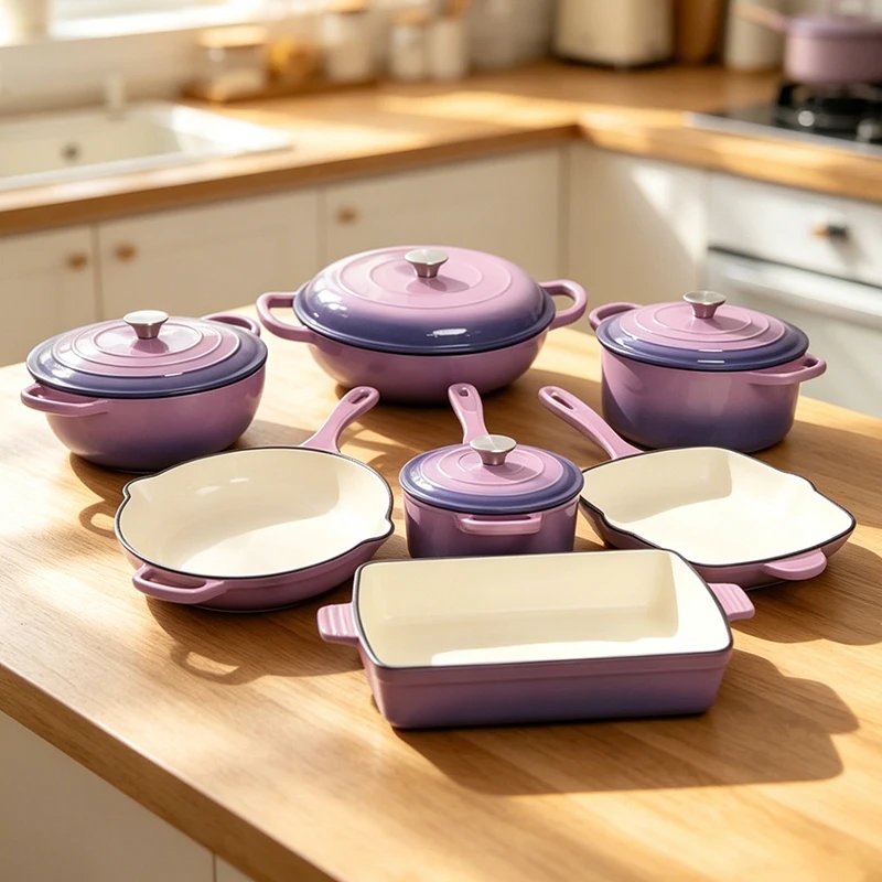 Induction Cast Iron Cookware Set Kitchen Restaurant Cooking Pot Oven Safe Cast Iron Casserole Serving Dish Enamel Set
