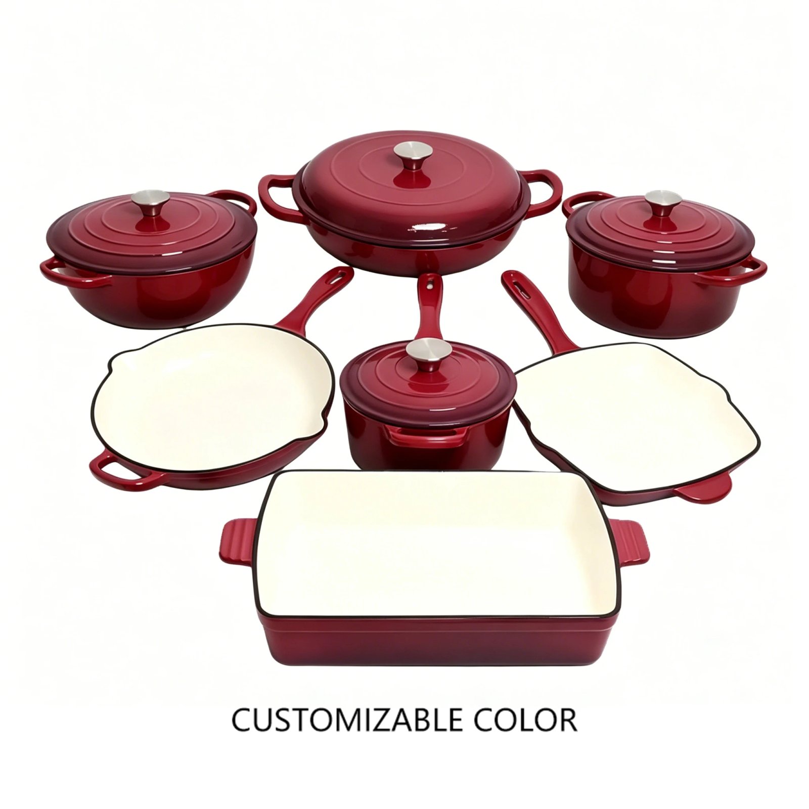 Induction Cast Iron Cookware Set Kitchen Restaurant Cooking Pot Oven Safe Cast Iron Casserole Serving Dish Enamel Set