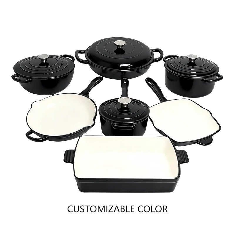 Induction Cast Iron Cookware Set Kitchen Restaurant Cooking Pot Oven Safe Cast Iron Casserole Serving Dish Enamel Set