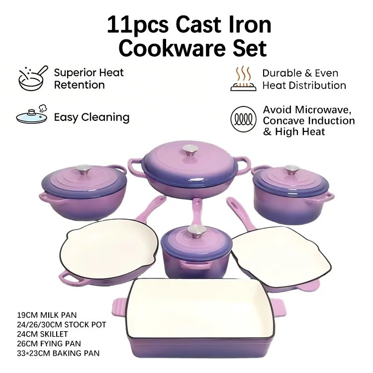Induction Cast Iron Cookware Set Kitchen Restaurant Cooking Pot Oven Safe Cast Iron Casserole Serving Dish Enamel Set