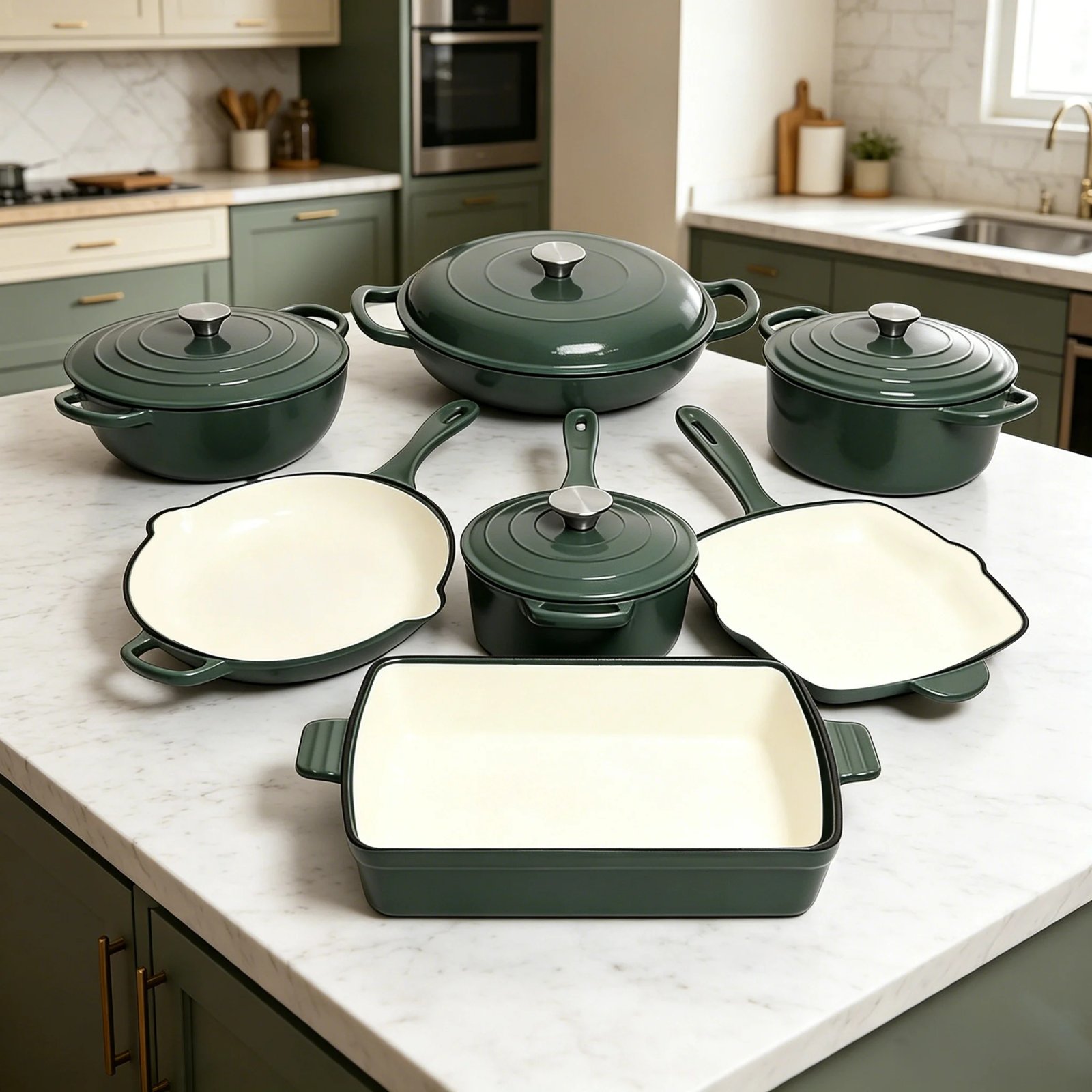 Induction Cast Iron Cookware Set Kitchen Restaurant Cooking Pot Oven Safe Cast Iron Casserole Serving Dish Enamel Set