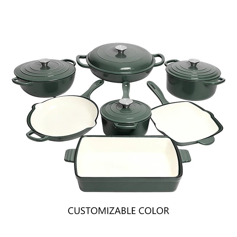 Induction Cast Iron Cookware Set Kitchen Restaurant Cooking Pot Oven Safe Cast Iron Casserole Serving Dish Enamel Set